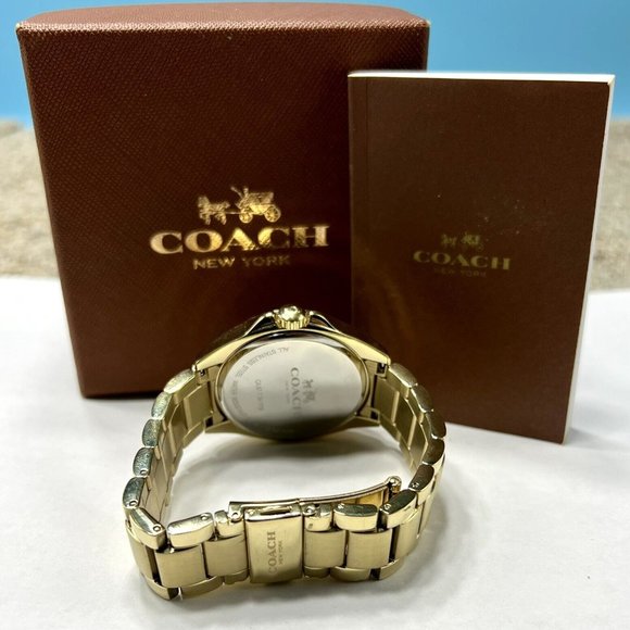 COACH Tristen 14502348 Gold-Tone Wristwatch C Signature Dark Blue Dial S.Steel - Picture 5 of 7